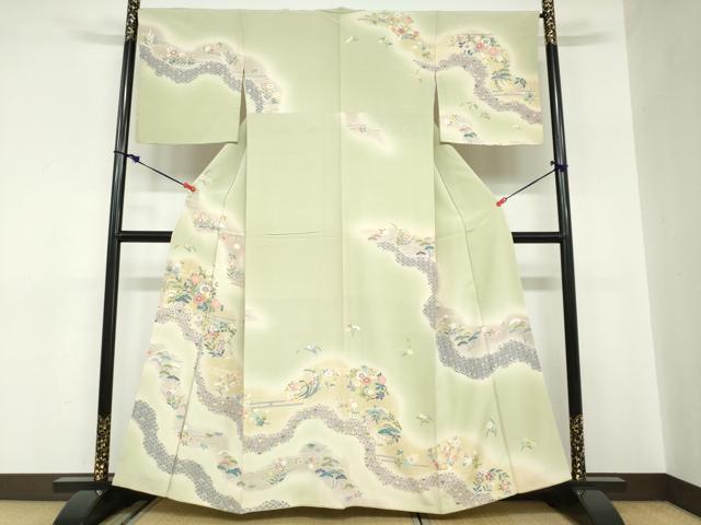 平和屋着物●訪問着 道長草花文 暈し染め 正絹 逸品 DABC2668ud