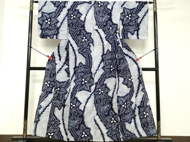 平和屋着物∴夏物　浴衣　有松鳴海絞り　流水花蝶文　綿　逸品　DABD2871cd