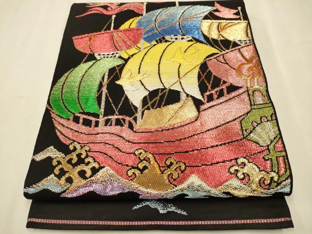 平和屋着物●六通柄 本袋帯 南蛮船 金銀糸 正絹 逸品 CAAR7937hy
