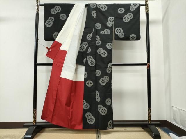 平和屋着物●上質な紬　源氏車　黒地　正絹　逸品　CAAS7306yc