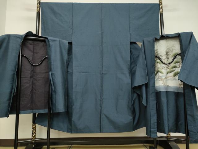 平和屋着物●男性 紬 アンサンブル 袖無し羽織セット 間道 正絹 逸品 DAAV1217tw