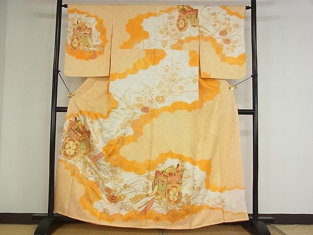 平和屋着物■訪問着 駒刺繍 絞り 雲取り御所車花文 金彩 やまと誂製 逸品 DAAB1255jm