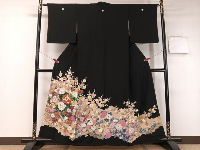 平和屋着物●豪華黒留袖　雲取り草花文　金彩　正絹　逸品　CABB5175vp