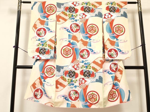 平和屋着物[]七五三　女の子　7歳　祝着　四つ身　立波花蝶丸文　暈し染め　金銀彩　逸品　DAAY3319ma