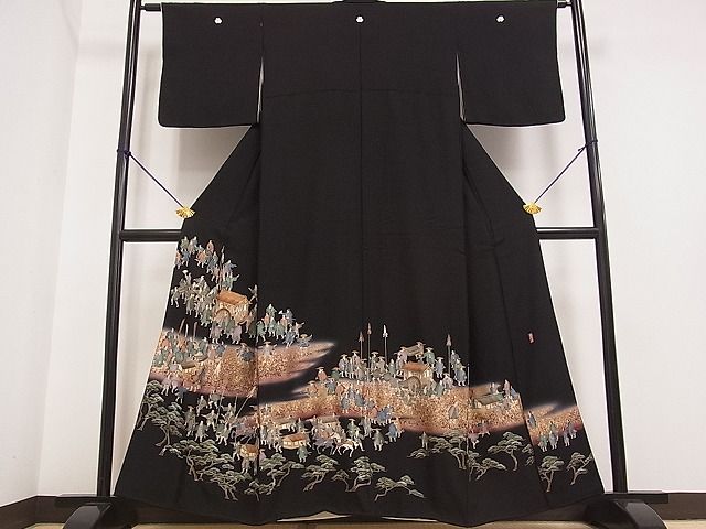 平和屋着物■豪華黒留袖 駒刺繍 萬寿染 大名行列 金彩 逸品 DAAA5477yyy