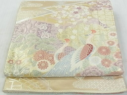 平和屋着物◎六通柄袋帯 唐織 松皮取孔雀花文 金銀糸 逸品 DAAA9541we 平和屋着物◎六通柄袋帯 唐織 松皮取孔雀花文 金銀糸 逸品 DAAA9541we