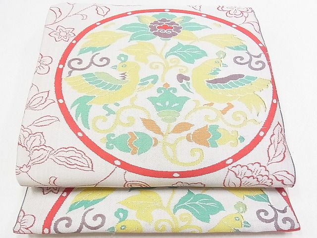 平和屋着物◎全通柄袋帯　花鳥文　逸品　DAAC0660cm