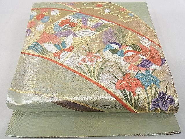 平和屋着物◎六通柄袋帯　唐織　流水鴛鴦花文　銅盂箔　金糸　逸品　DAAB0935ud