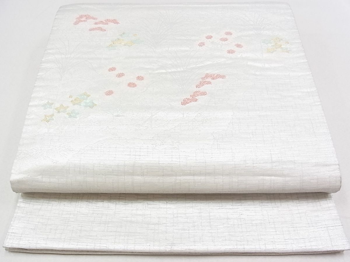 平和屋着物◎太鼓柄袋帯　草花文　銀糸　逸品　DAAC0664cm