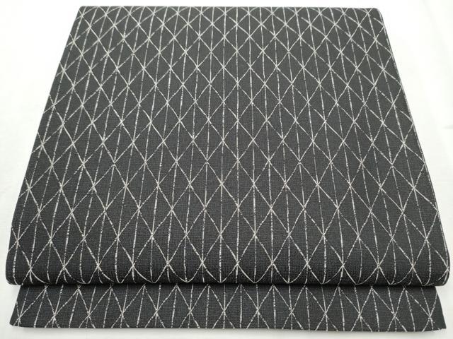 平和屋着物●全通柄袋帯　間道　黒地　正絹　逸品　CABB9430hy
