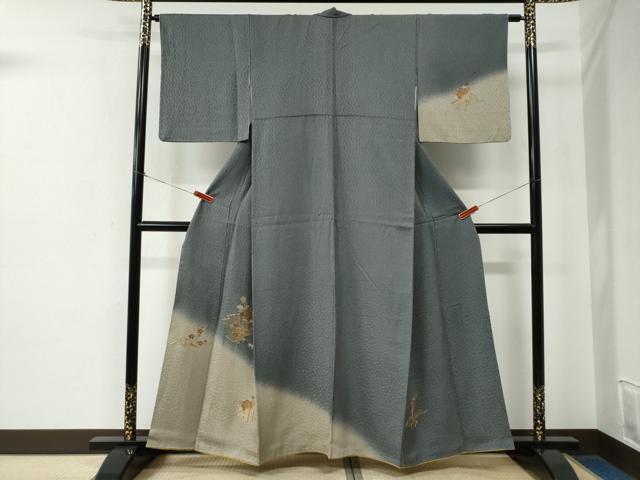 平和屋着物▼訪問着　総刺繍　駒刺繍　絞り　松皮菱牡丹花文　暈し染め　正絹　逸品　CABE2316yc