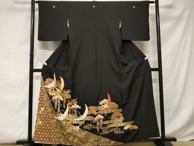 平和屋着物■豪華黒留袖　飛鶴流水花文　金彩　正絹　逸品　CABC0782ev