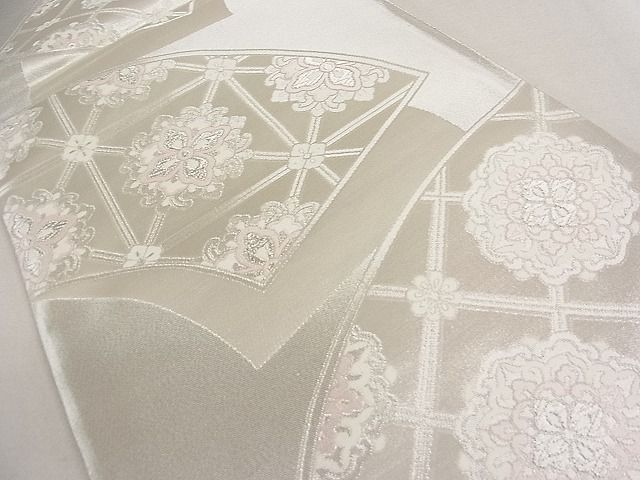 平和屋着物■六通柄袋帯　扇面取花文　銀糸　逸品　DAAB1023jm