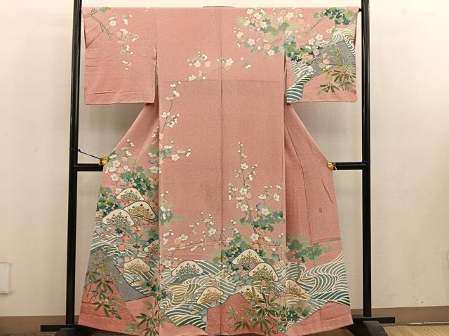 平和屋着物●日本画家　白鳥映雪　訪問着　草花文　金彩　高島屋扱い　正絹　逸品　BAAV0701mz