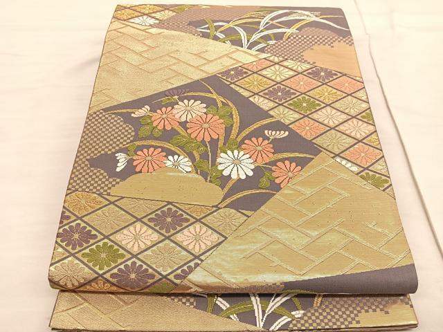 平和屋着物◎六通柄袋帯 唐織 切嵌花文 金糸 正絹 逸品 BAAV3022hv