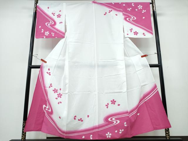 平和屋着物∴夏物 浴衣 訪問着 流水舞桜 綿 逸品 CABE9187ng