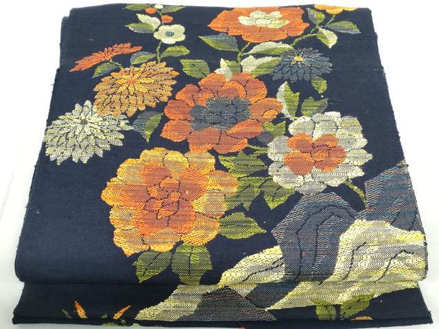 Rakuten - 平和屋着物◎八寸名古屋帯　紬地　草花文　金糸　正絹　逸品　DABD4424qa