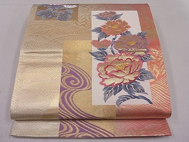 平和屋着物■六通柄袋帯　唐織　短冊流水花文　金糸　逸品　ut4211