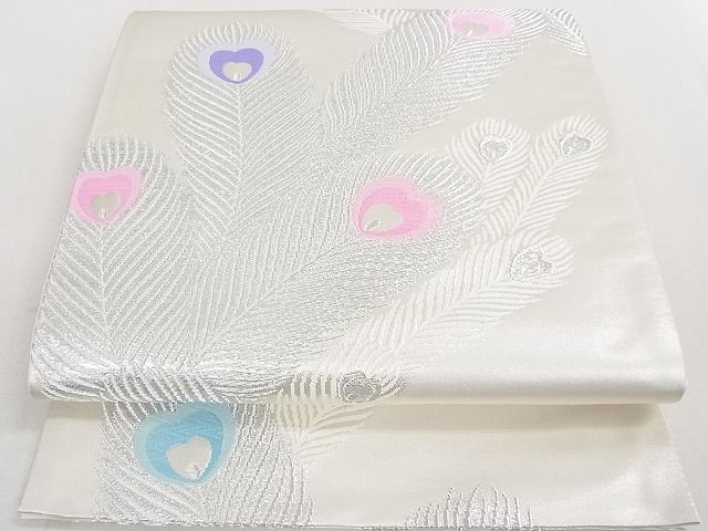 平和屋着物◎六通柄袋帯　唐織　孔雀羽文　銀糸　逸品　DAAF0573ya