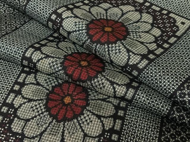 平和屋着物●本場大島紬　割り込み絣　色紙花文　正絹　逸品　AABA8777zg(4)