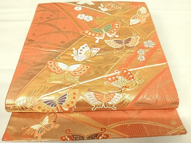 Rakuten - 平和屋着物◎六通柄袋帯　唐織　花蝶文　金銀糸　正絹　逸品　AABB5992yx