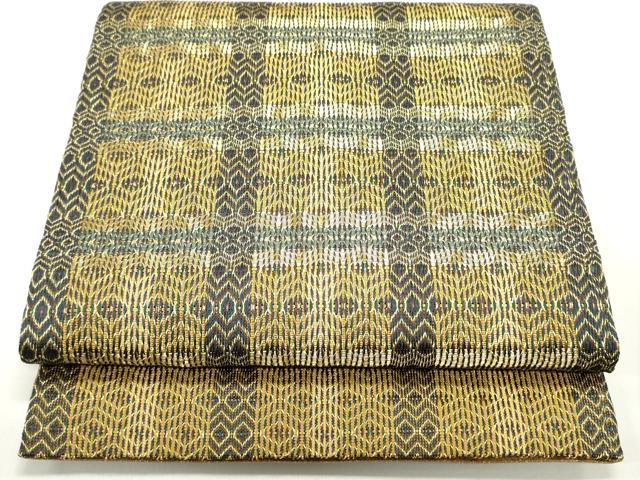 平和屋着物●ひなや工房　くむ・あむ・おる　伊豆蔵明彦　唐組　太鼓柄袋帯　幾何学横段文　金糸　正絹　逸品　DAAV9256ob