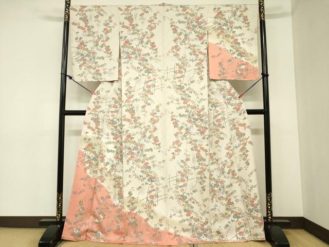 平和屋着物■訪問着　草花文　暈し染め　金彩　正絹　逸品　DABC7678ya