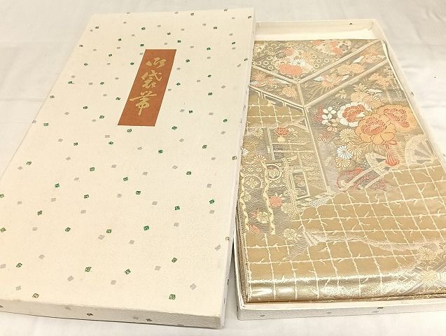 平和屋着物◎六通柄袋帯　花車文　金銀糸　共箱付き　正絹　逸品　AAAG1009Bsw
