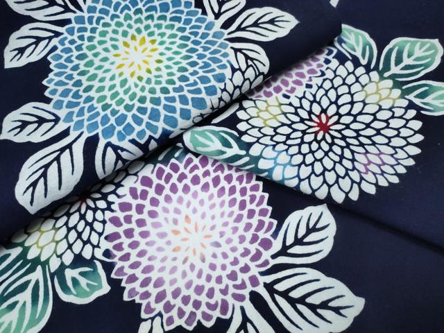 Female Yukatas - 平和屋着物∴夏物　浴衣　藍　注染　手染め　手縫い　菊文　日本製　綿　逸品　CABE8942ng