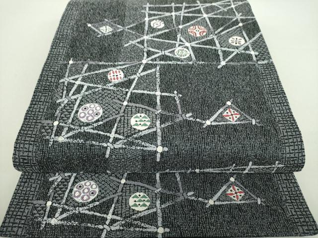 平和屋着物●六通柄袋帯 唐織 抽象文様 銀糸 正絹 逸品 DAAU5753ps