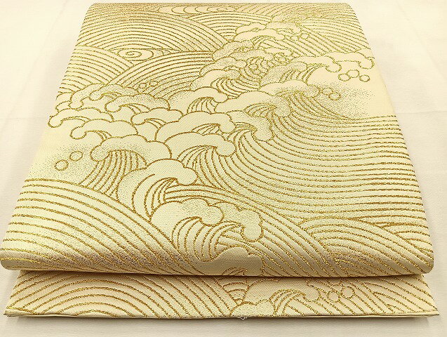 平和屋着物◎六通柄袋帯　立波文　金糸　正絹　逸品　BAAT9937hj