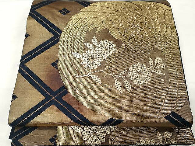 平和屋着物▼六通柄　本袋帯　鳳凰菱花文　金糸　正絹　逸品　CAAX9281yk