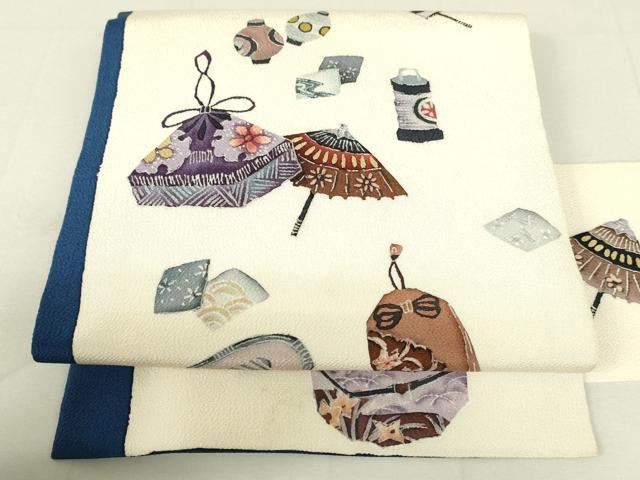 平和屋着物●九寸名古屋帯 番傘 提灯 正絹 逸品 DAAW4462cm