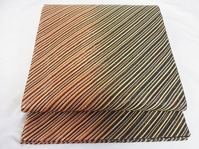 平和屋着物◎六通柄袋帯　斜縞　金糸　正絹　逸品　AAAF3525Bgw
