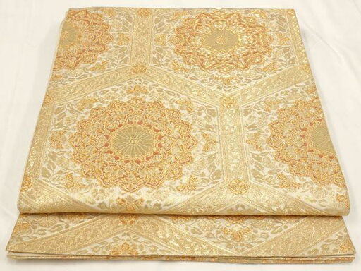 平和屋着物◎六通柄袋帯 正倉院天井花文 金糸 正絹 逸品 AAAO6885st 平和屋着物◎六通柄袋帯 正倉院天井花文 金糸 正絹 逸品 AAAO6885st