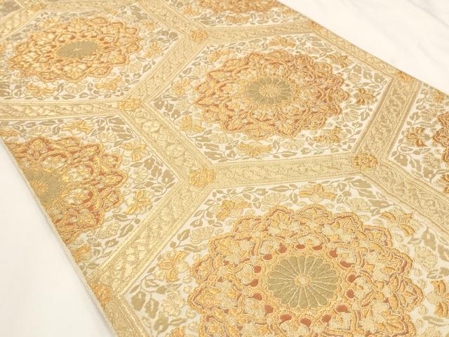 平和屋着物◎六通柄袋帯　正倉院天井花文　金糸　正絹　逸品　AAAO6885st