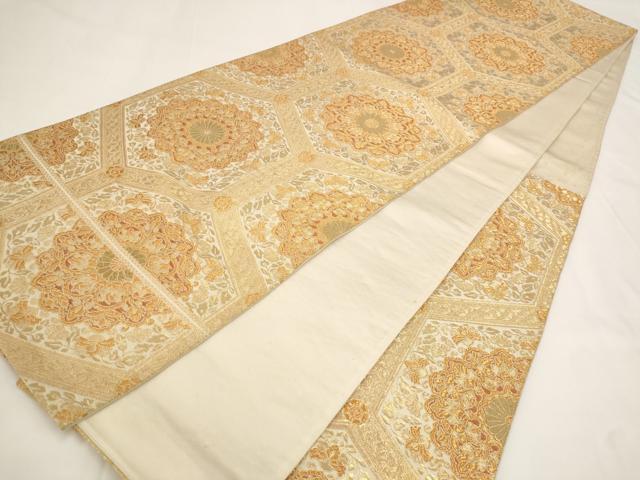 平和屋着物◎六通柄袋帯　正倉院天井花文　金糸　正絹　逸品　AAAO6885st