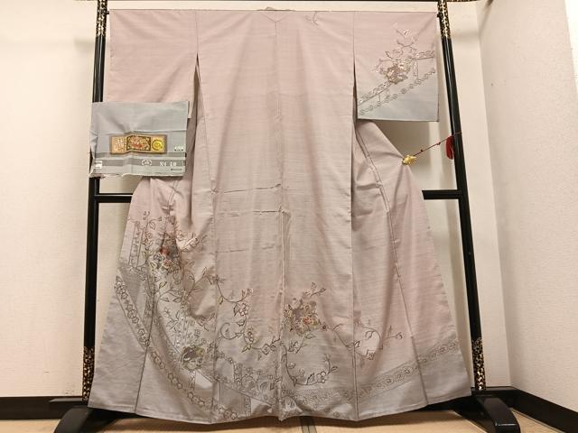 Uramono - 平和屋着物●訪問着　本場大島紬　中国三大刺繍　汕頭刺繍　スワトウ刺繍　草花文　玉椿　証紙付き　正絹　逸品　AABG4112ph
