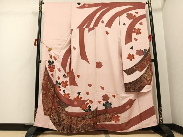 乐天商城 - 平和屋着物●豪華振袖　寿光織　桜　鳳凰吉祥花文　金彩　正絹　逸品　未使用　AABI4819ph