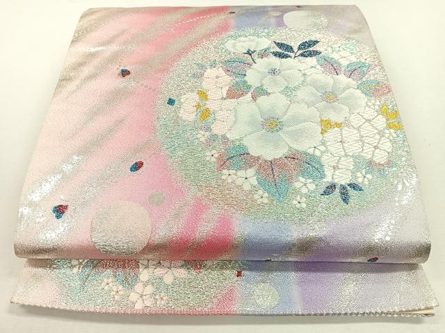 平和屋着物◎六通柄袋帯　草花文　金銀糸　正絹　逸品　CAAL2501ua