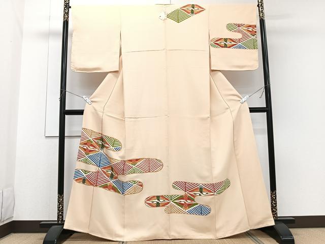 平和屋着物■訪問着 駒刺繍 絵霞鶴文 金彩 正絹 逸品 未使用 CABG6910xi