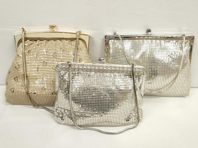 平和屋着物▼和装小物 メタルバッグまとめて3点 YUEWTON GLOMESH グロメッシュ メッシュバッグ 金/銀 がま口 レトロ 逸品 DABC1180zzz
