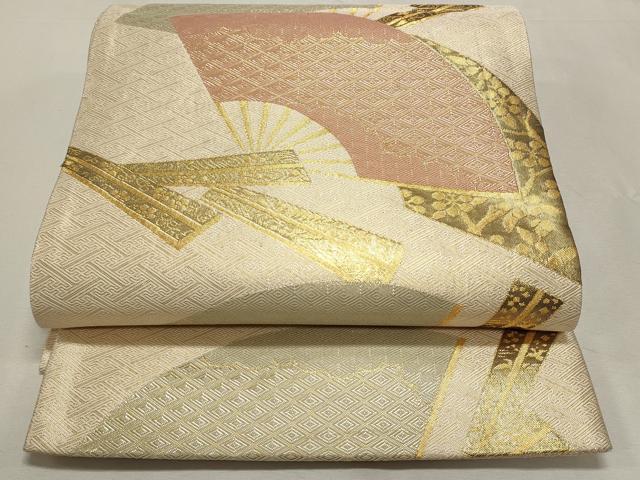 樂天商城 - 平和屋着物◎本綾佐賀錦　伝統工芸品産業功労者　岡野武一郎　六通柄袋帯　舞扇文　金糸　正絹　逸品　DABF8103we