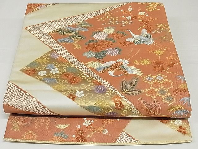 平和屋着物◎六通柄袋帯 唐織 慶長裂取重 金糸 正絹 逸品 AAAE6797Abw