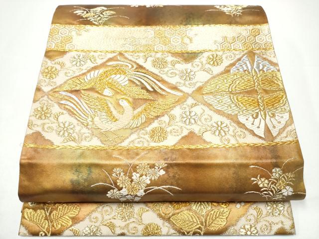 平和屋着物●唐織・西陣の老舗・名門・藤原織物　六通柄袋帯　向かい鳥花蝶文　金銀糸　引箔　正絹　逸品　CABH5011hy