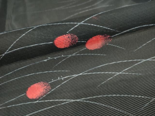 平和屋着物＊夏物　小紋　絽　芝文　黒地　洗える着物　未使用　DAAS1723ud...