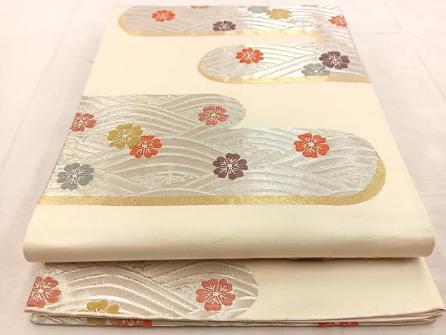 平和屋着物◎六通柄袋帯　唐織　桜流しエ霞文　金銀糸　正絹　逸品　BAAU8778yc