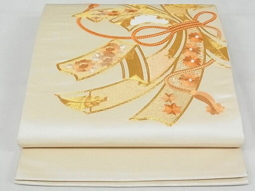 平和屋着物◎太鼓柄袋帯 駒刺繍 束ね熨斗花文 金糸 正絹 逸品 AAAG2347Ast 平和屋着物◎太鼓柄袋帯 駒刺繍 束ね熨斗花文 金糸 正絹 逸品 AAAG2347Ast