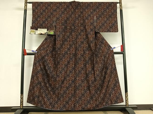 平和屋着物●本場琉球紬　泥染　手織り　七宝　証紙付き　正絹　逸品　AAAX0381np