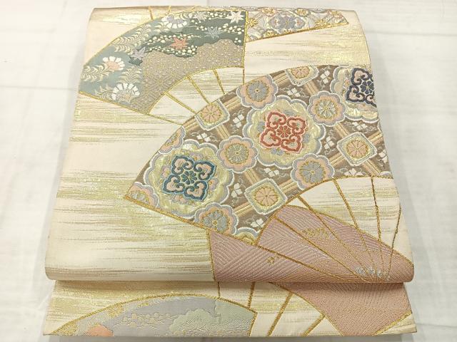 平和屋着物◎六通柄袋帯　扇面天井文　金銀糸　正絹　逸品　AABE3092uk
